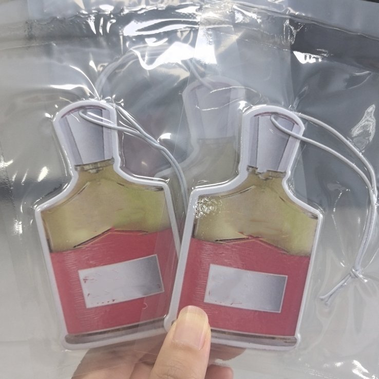 Popular sale different perfume bottle shape paper air freshener custom your logo hanging car air freshener