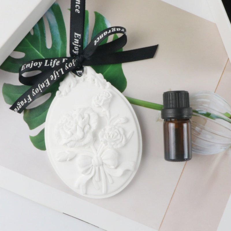 FinRu Gift Box Scented Ceramic Camellia Flower Aroma Plaster Porcelain Essential Oil Diffuser Hanging Car Wardrobe Air Freshener