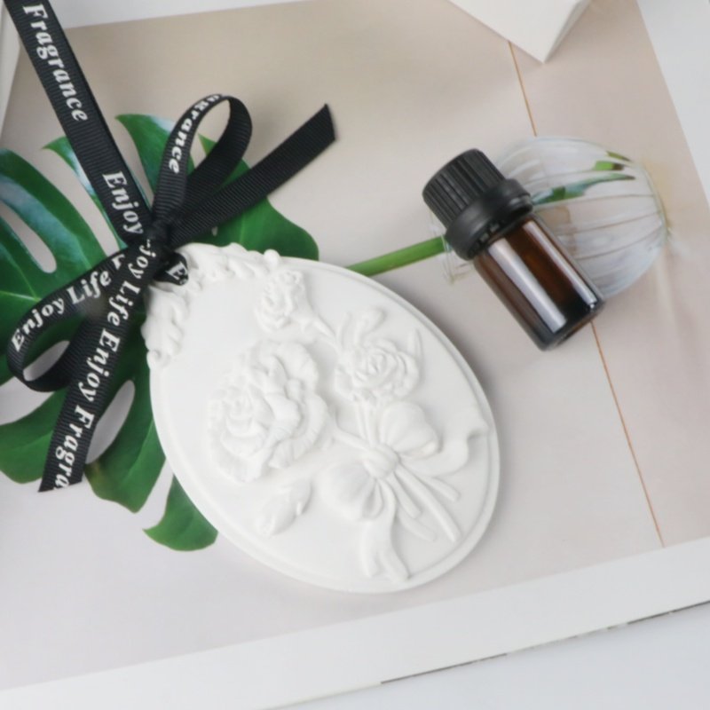 FinRu Gift Box Scented Ceramic Camellia Flower Aroma Plaster Porcelain Essential Oil Diffuser Hanging Car Wardrobe Air Freshener
