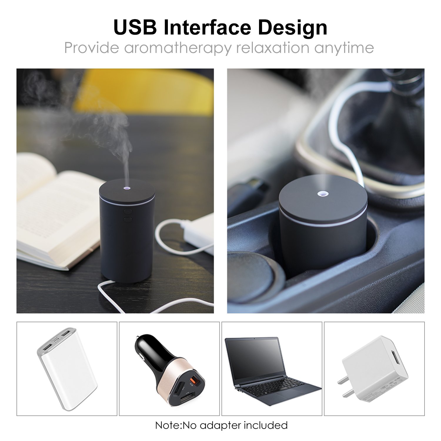 Car Diffuser, USB 60ml Mini Humidifier Essential Oil Diffuser Car Air Freshener Aromatherapy Diffuser