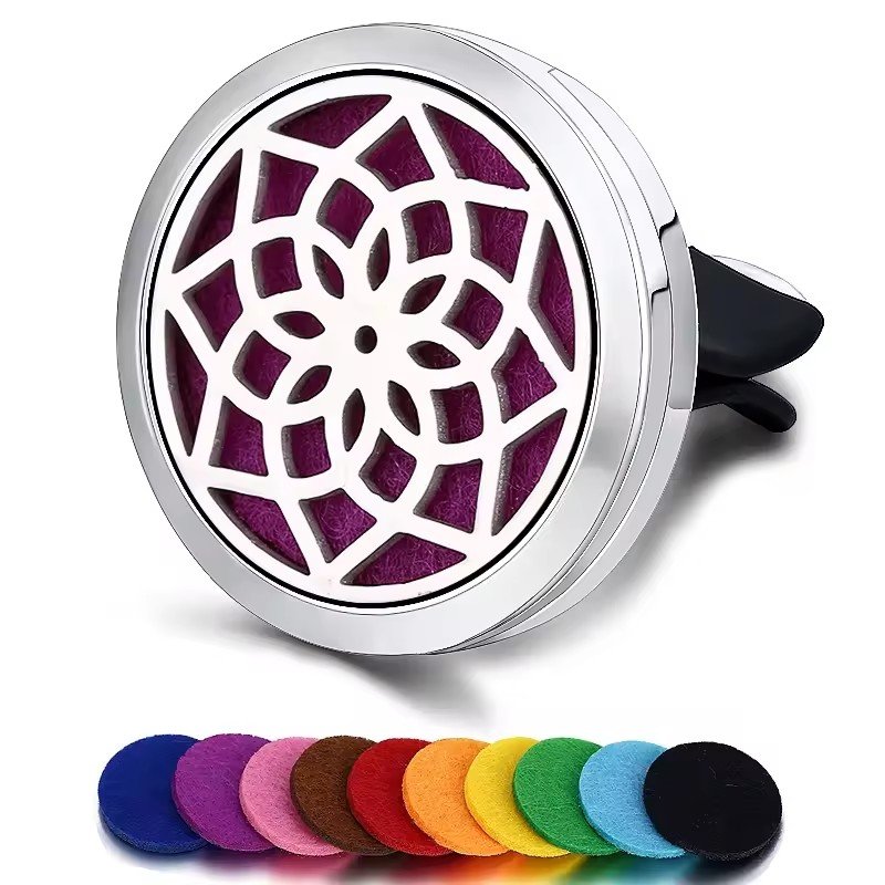 Wholesale Car Aromatherapy perfume Refillable oil Diffuser Clip Auto Vent Stainless Steel Locket Interior