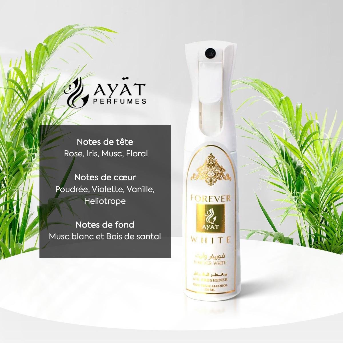 Air freshener FOREVER WHITE 320ML by Ayat Perfumes Arabic Fragrances Air Room Spray Perfumes free from alcohol