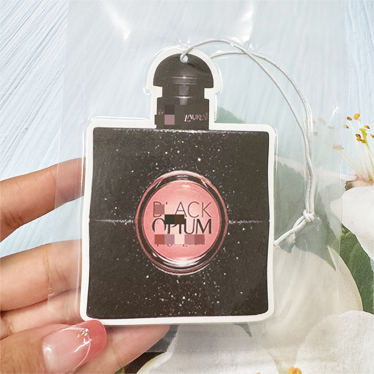 Hot sale perfume bottle design strong scent custom any designs car hanging paper custom car air freshener