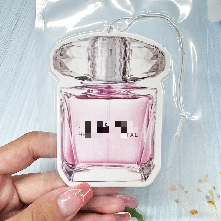 Hot sale perfume bottle design strong scent custom any designs car hanging paper custom car air freshener