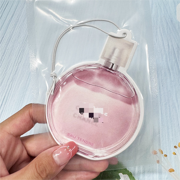 Hot sale perfume bottle design strong scent custom any designs car hanging paper custom car air freshener