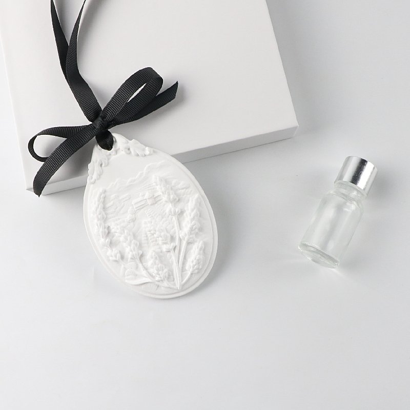 Oval Lavender Flower Aroma Plaster Pendant Hanging Scented Ceramic Round Fragrance Stone Essential Oil Diffuser