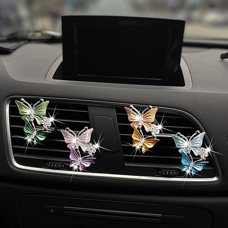 Crystal Girls Shiny Butterfly Lady Car Freshener Ornaments Air Conditioning Outlet Fragrance Interior Accessories