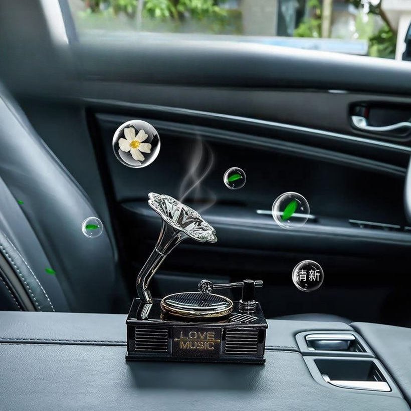 Record Player Design Long Lasting Car perfume Energy Rotating Alloy Car Air Freshener