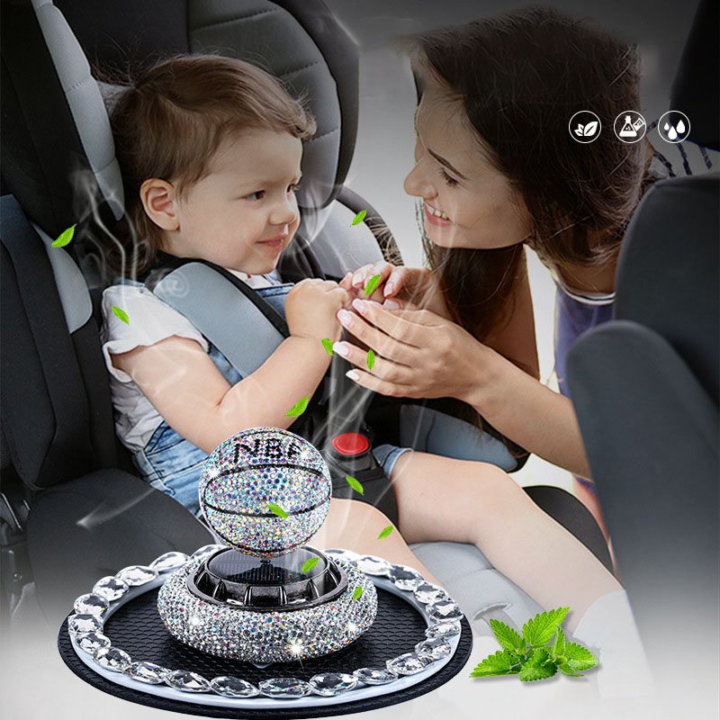 Solar Car Aromatherapy Decoration Creative Car Air Freshener Diffuser Automatic Rotating Basketball Aromatherapy Decoration