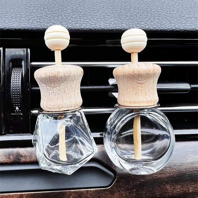 Luxury Wooden Cap Glass Vent Perfume Diffuser Bottle Car Air Freshener Vent with Special Shape Fragrance Capacity