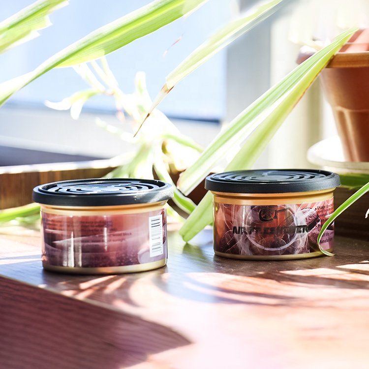 Customized Wooden block Tin can Car air freshener Scents Organic Fiber Block with perfume or without perfume Bulk cargo