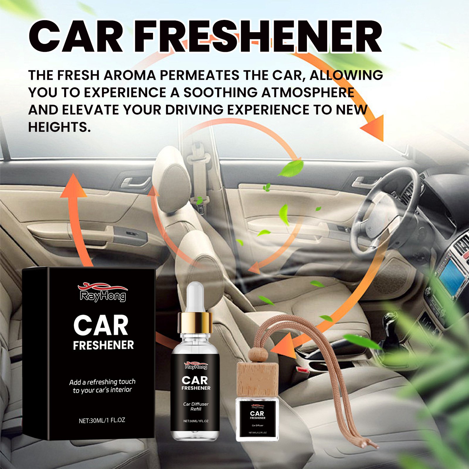 Customize package Fresh Fragrance Hanging Car Air Freshener Portable Diffuser With Refill For Car Bedroom Office Bathroom Toilet