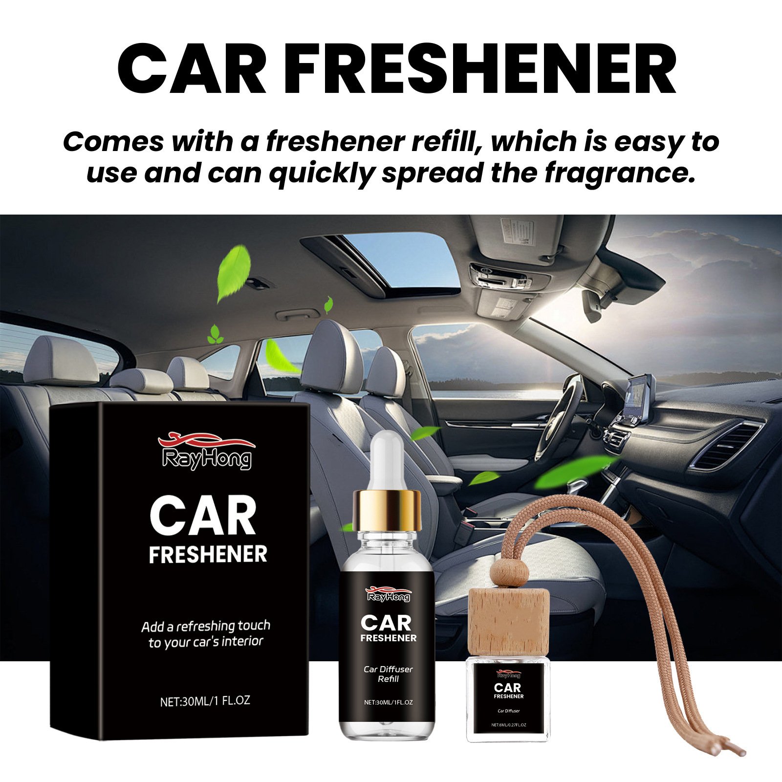 Customize package Fresh Fragrance Hanging Car Air Freshener Portable Diffuser With Refill For Car Bedroom Office Bathroom Toilet