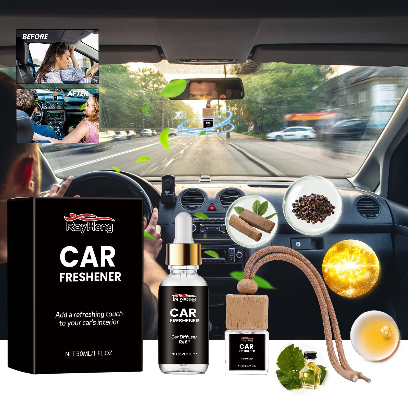 Customize package Fresh Fragrance Hanging Car Air Freshener Portable Diffuser With Refill For Car Bedroom Office Bathroom Toilet