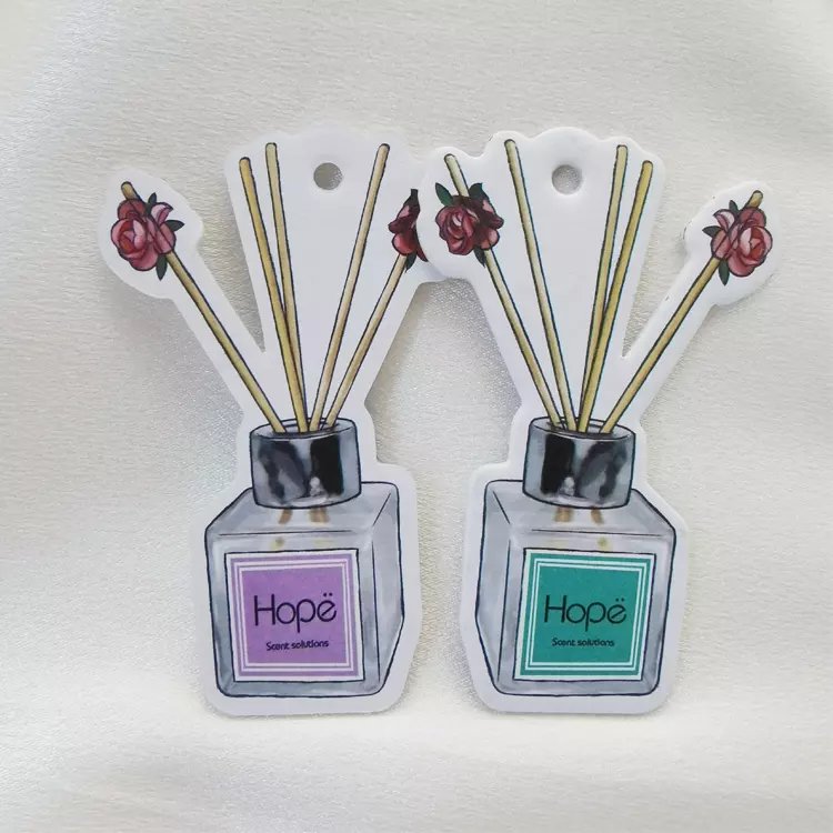 Customized different perfume bottle shape air freshener hanging various fragrance long lasting paper car air freshener