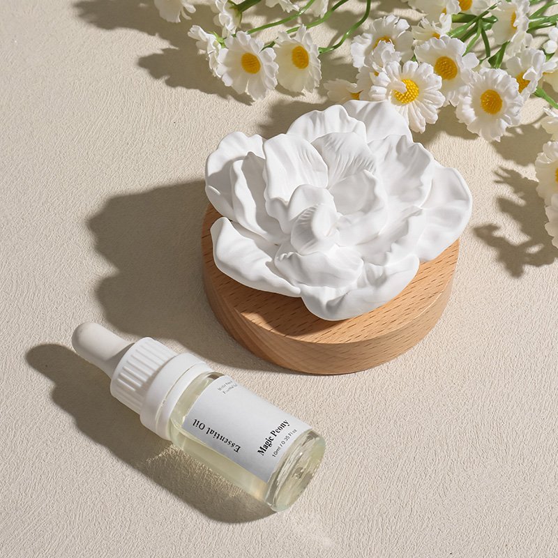 Home Aromatherapy Decoration Air Freshener Wooden Base Porcelain Flower Scented Ceramic Aroma Plaster Oil Diffuser