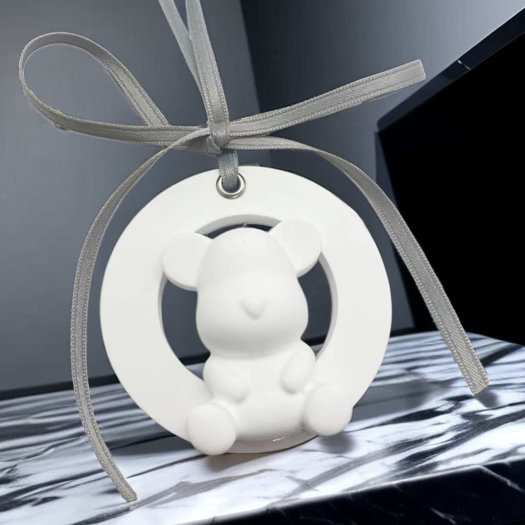 Factory wholesale cute teddy bear shape ceramic aromatic stone car pendant decoration essential oil diffuser air freshener