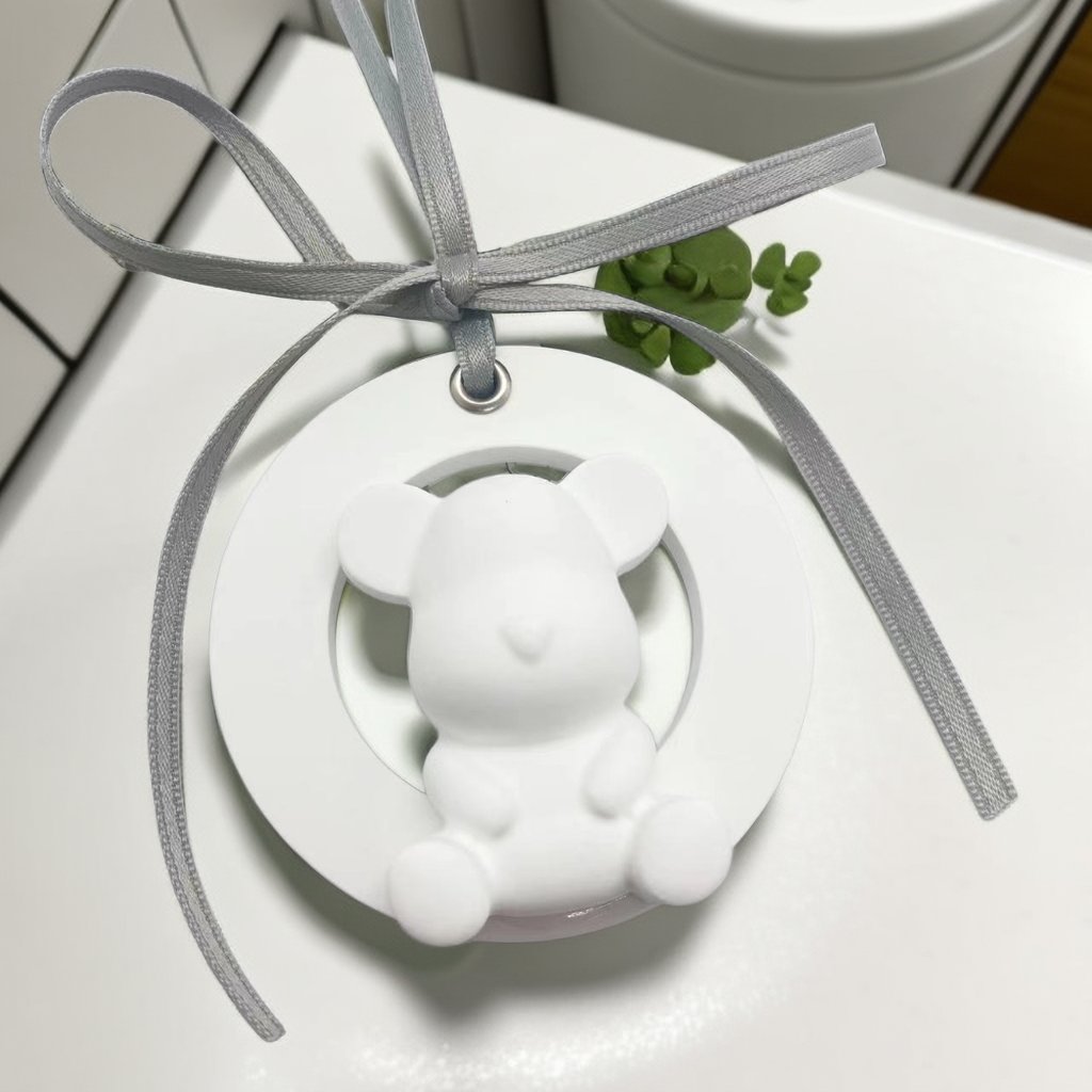 Factory wholesale cute teddy bear shape ceramic aromatic stone car pendant decoration essential oil diffuser air freshener