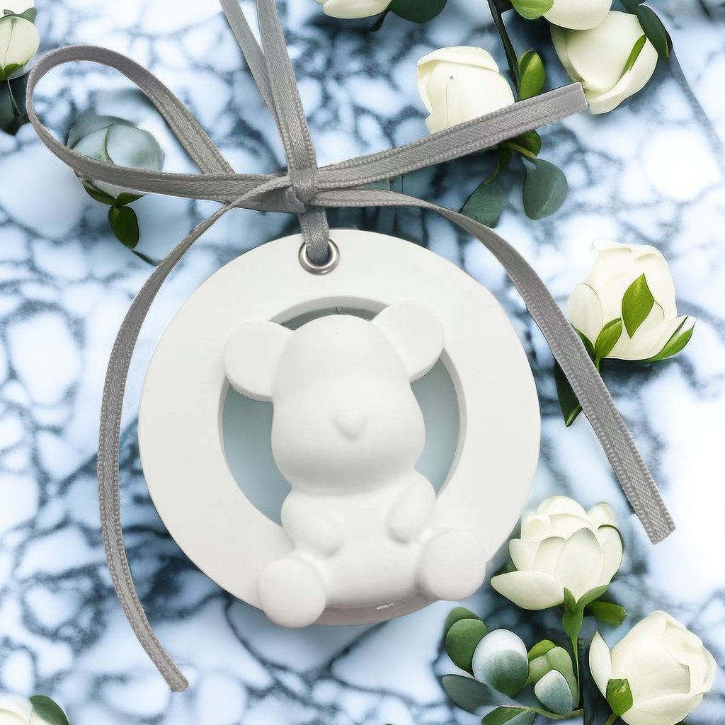 Factory wholesale cute teddy bear shape ceramic aromatic stone car pendant decoration essential oil diffuser air freshener