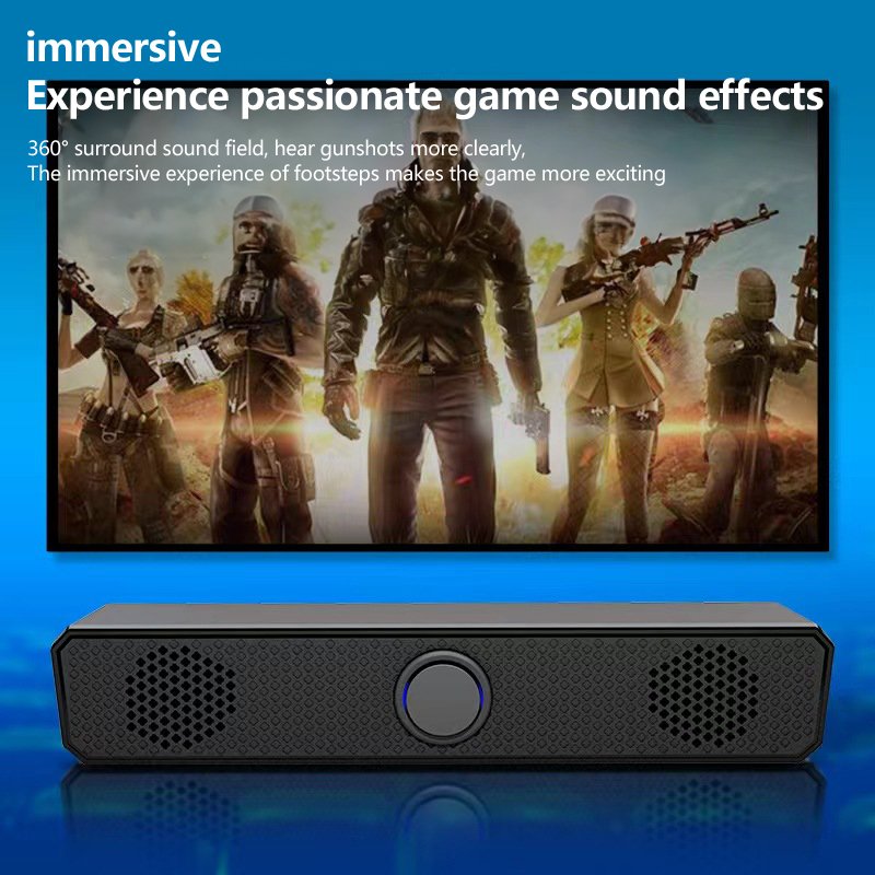 Long Bluetooth Speaker Led Light Laptop USB Knob Wired Speaker Sound Blaster Subwoofer USB Wired Sound Bar Speaker