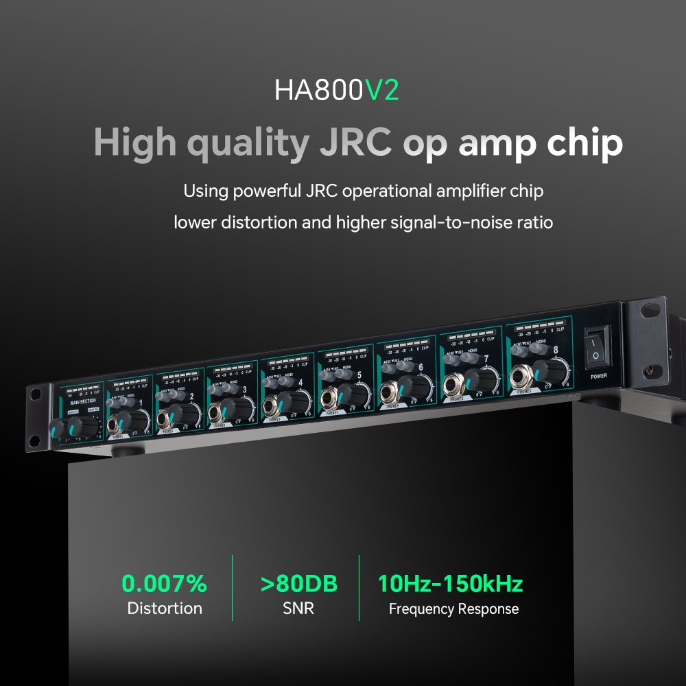 Professional 8 Channel High Power Earphones Mixing/distribution Amplifier for Stage Studio Monitor HA800V2 Headphone Amplifier