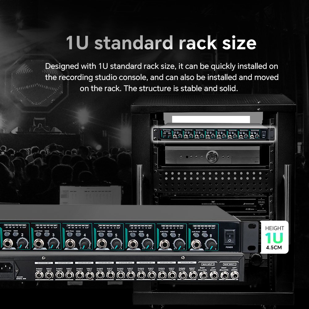 Professional 8 Channel High Power Earphones Mixing/distribution Amplifier for Stage Studio Monitor HA800V2 Headphone Amplifier