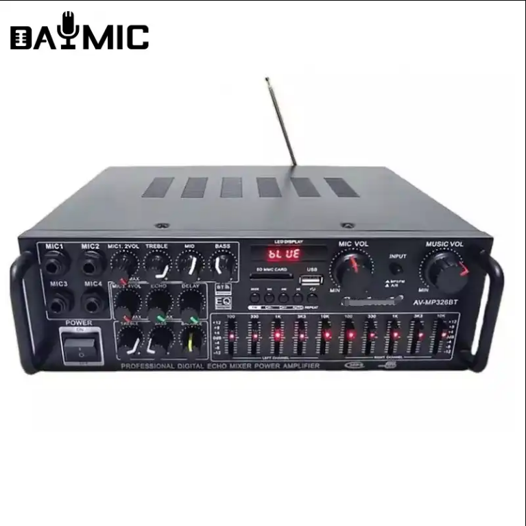 MP326BT 200W EQ BT Stereo Car Amplifiers Mini 4 Ohm 2CH USB 64GB Disk SD Card Home 220V 110V Home Theater Car Amplifier Stereo