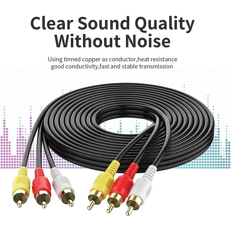 3 RCA Male to 3 RCA Male 3RCA Stereo Car Aux Composite Audio Video AV Extension Cable Car RCA AV TV DVD Cables Customized Length