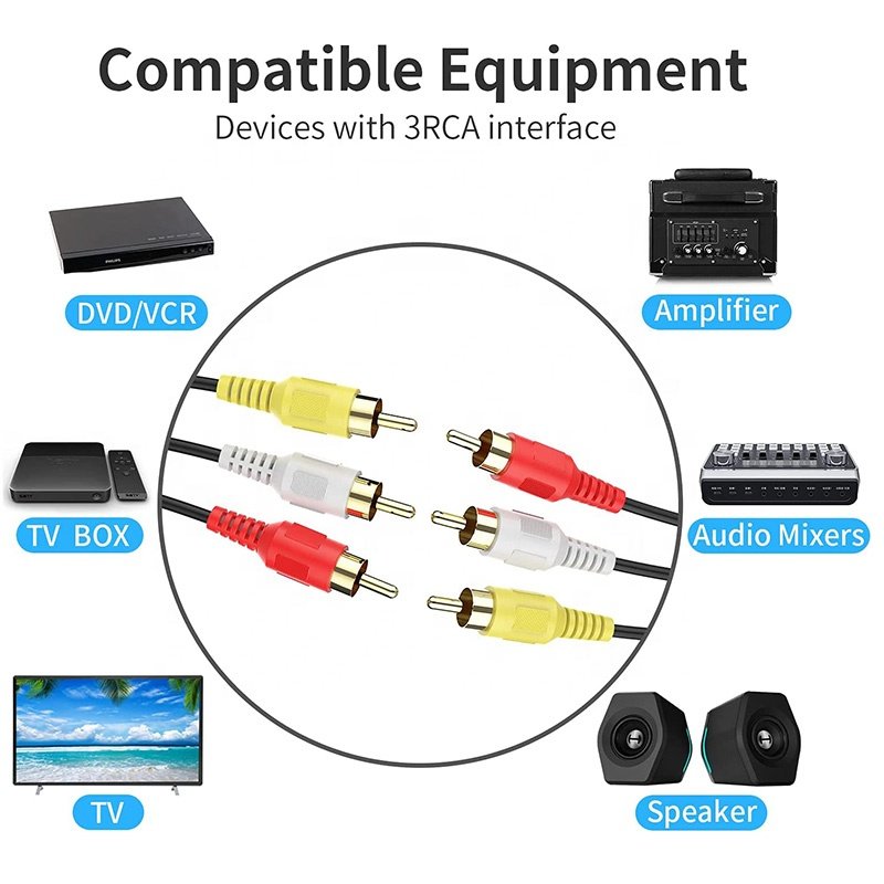 3 RCA Male to 3 RCA Male 3RCA Stereo Car Aux Composite Audio Video AV Extension Cable Car RCA AV TV DVD Cables Customized Length