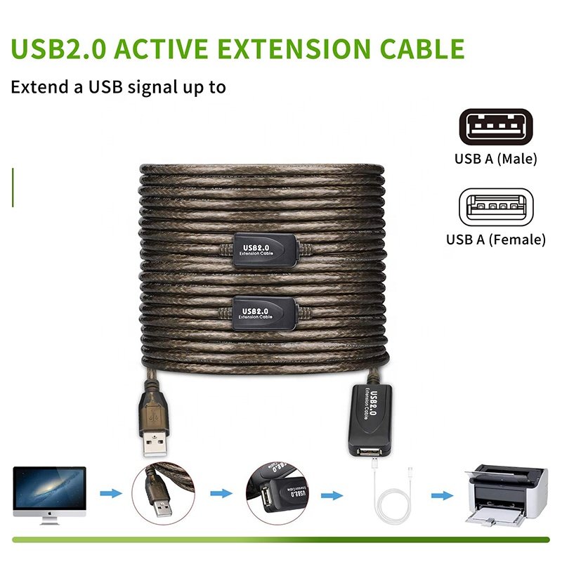 USB 2.0 a Male to a Female Amplifier Repeater Active Signal Amplifier USB2.0 Male-Female Extension Booster Cable 5M 10M 20M 30M
