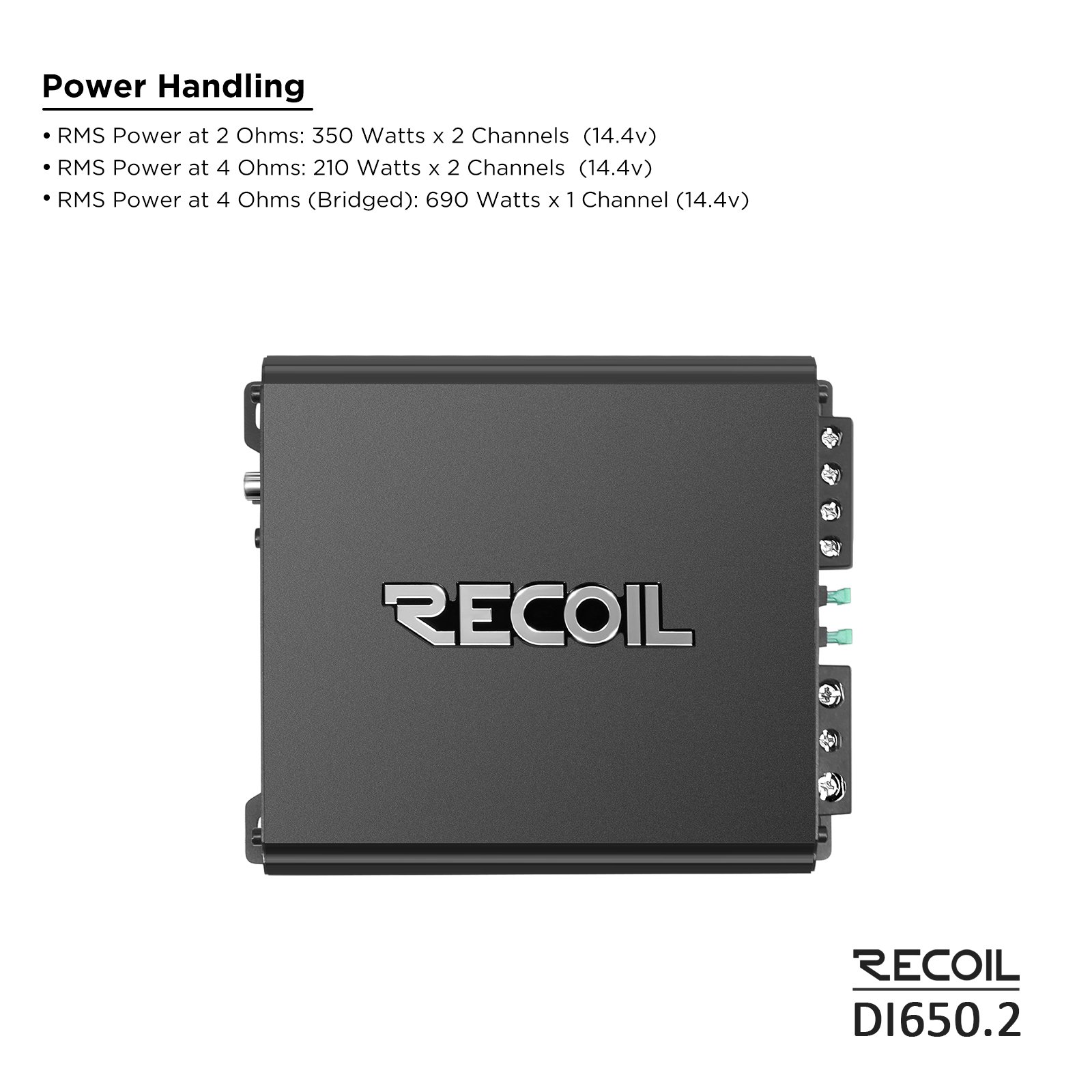 DI650.2 Full-Range Class-D 2-Channel Car Audio Amplifier, 1,400 Watts, 2-4 Ohm Stable, MOSFET Power Supply