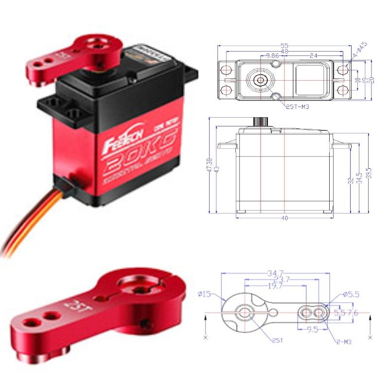 20KG Servo 7.4V HV Waterproof High Torque RC Servo Metal Gear Digital Servo Angle 180 for 1/10 RC Cars TRAXXS Baja RC4WD GTR
