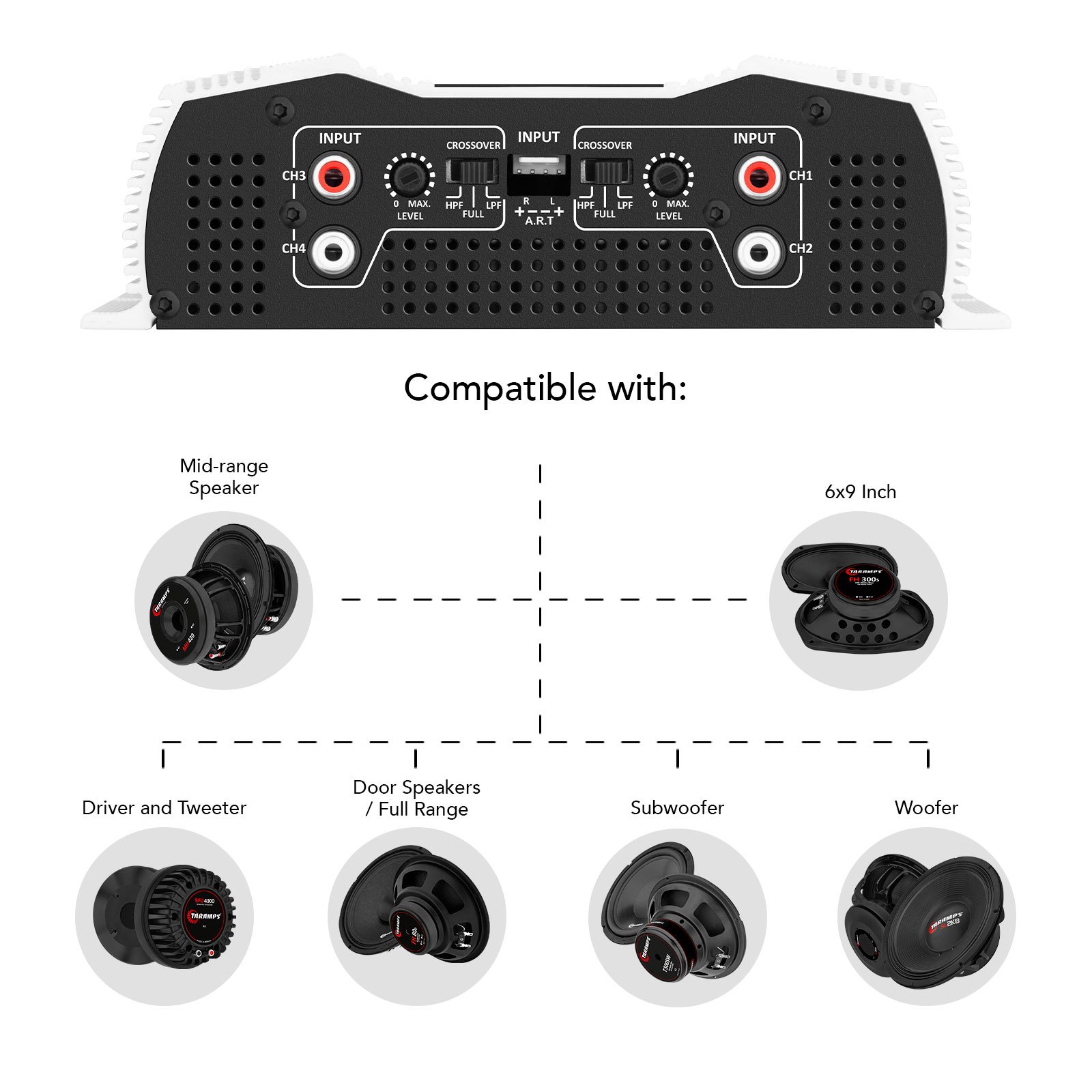 Taramps DS 800x4 1 or 2 Ohms 800 Watts RMS 4 Channel 200x4 RMS Digital Crossover HPF LPF Fixed Bridgedable Car Audio Amplifier