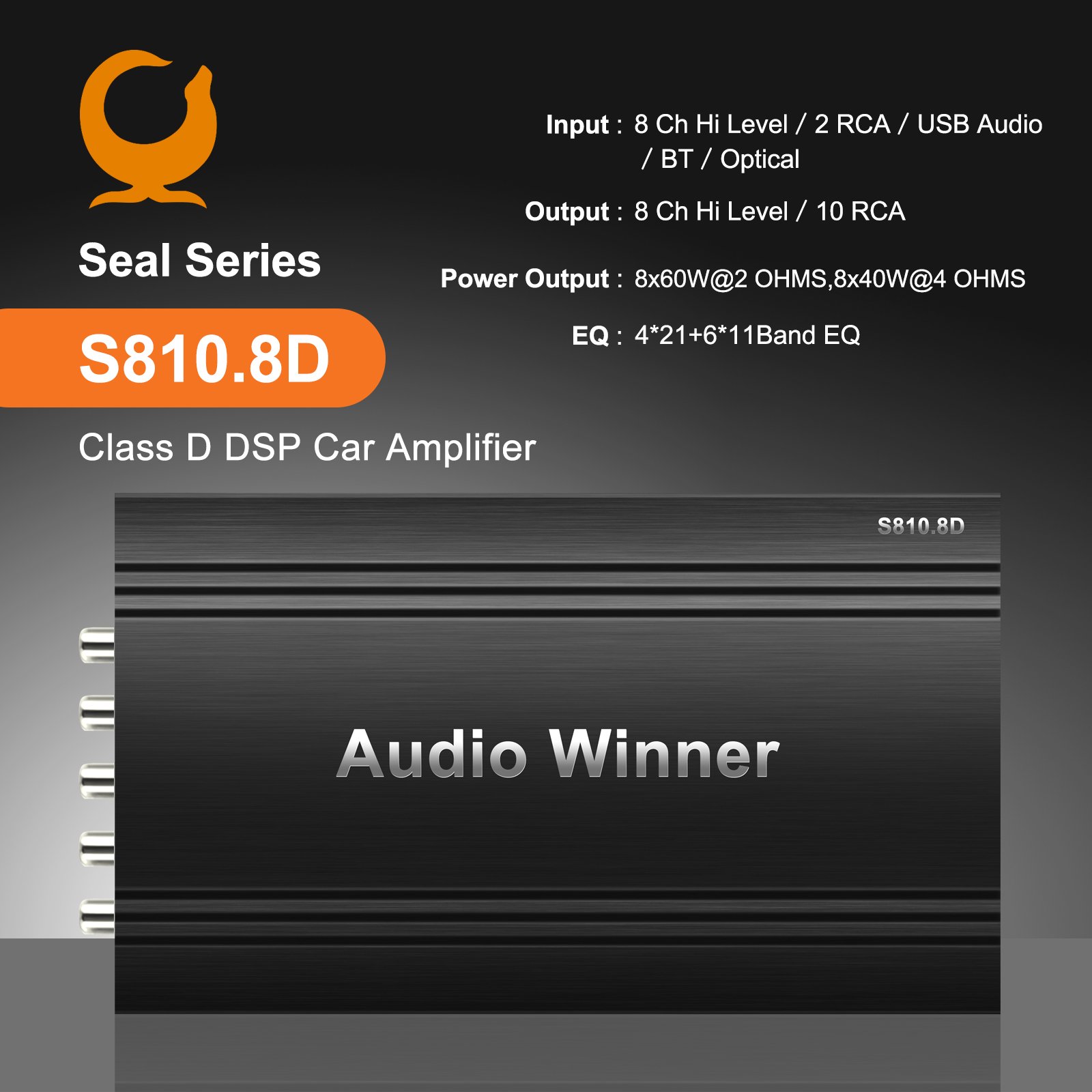 AudioWinner S810.8D OEM Professional Car Audio Amplifier 8 Channel Power Car Amplifiers with 10 Channel DSP