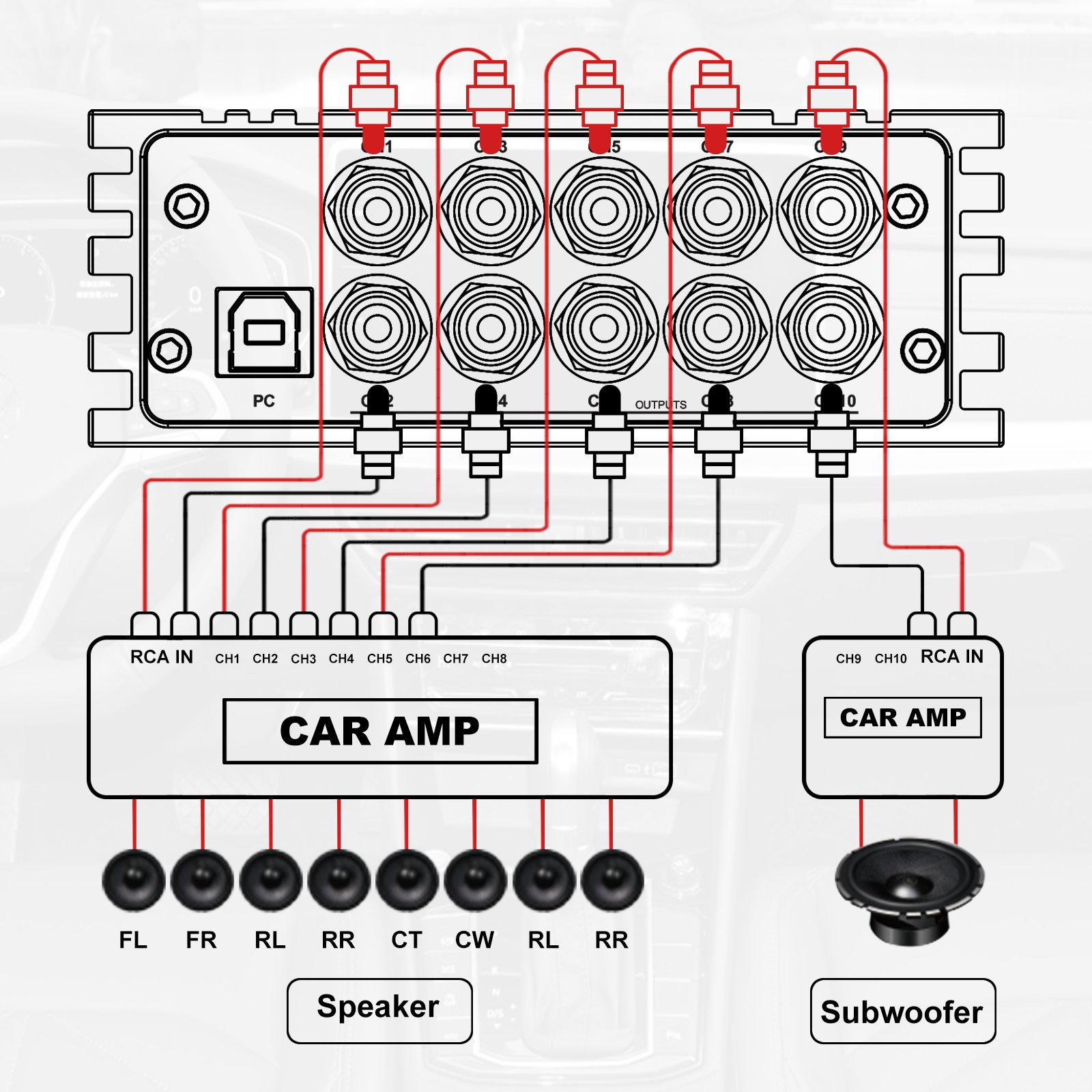 AudioWinner S810.8D OEM Professional Car Audio Amplifier 8 Channel Power Car Amplifiers with 10 Channel DSP