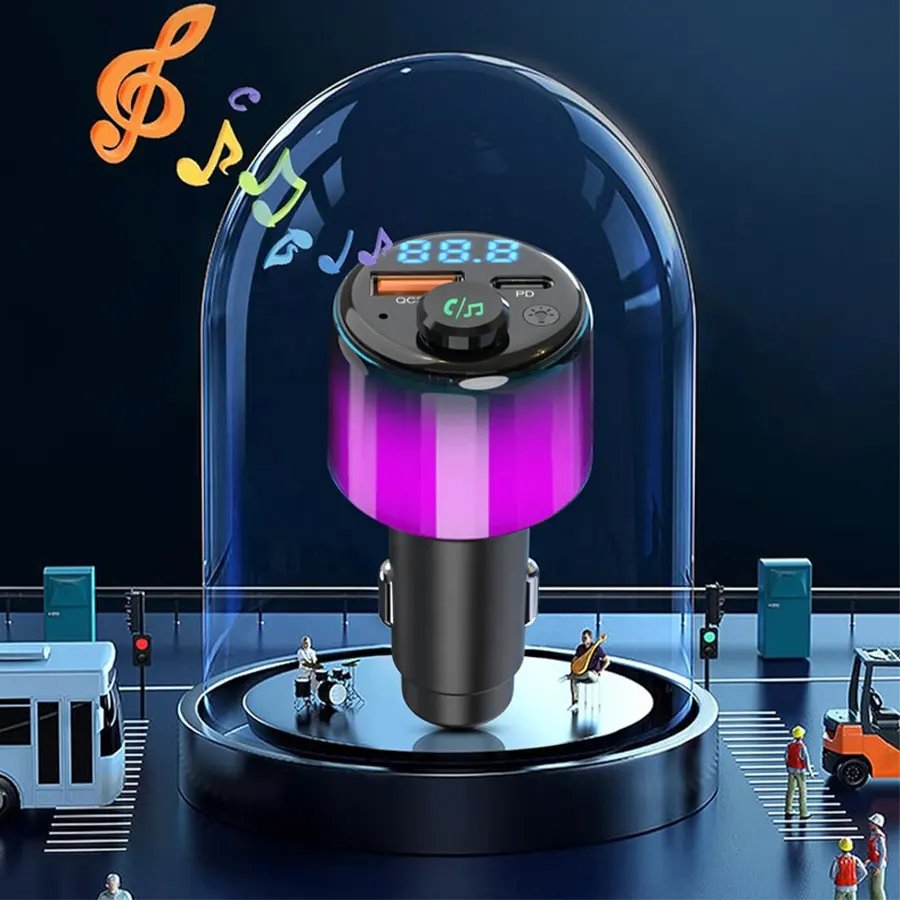 BC90 BT FM Transmitter Adapter Ambient Light Car Cigarette Lighter QC3.0 PD Charger Bluetooth Car Kit Accessory