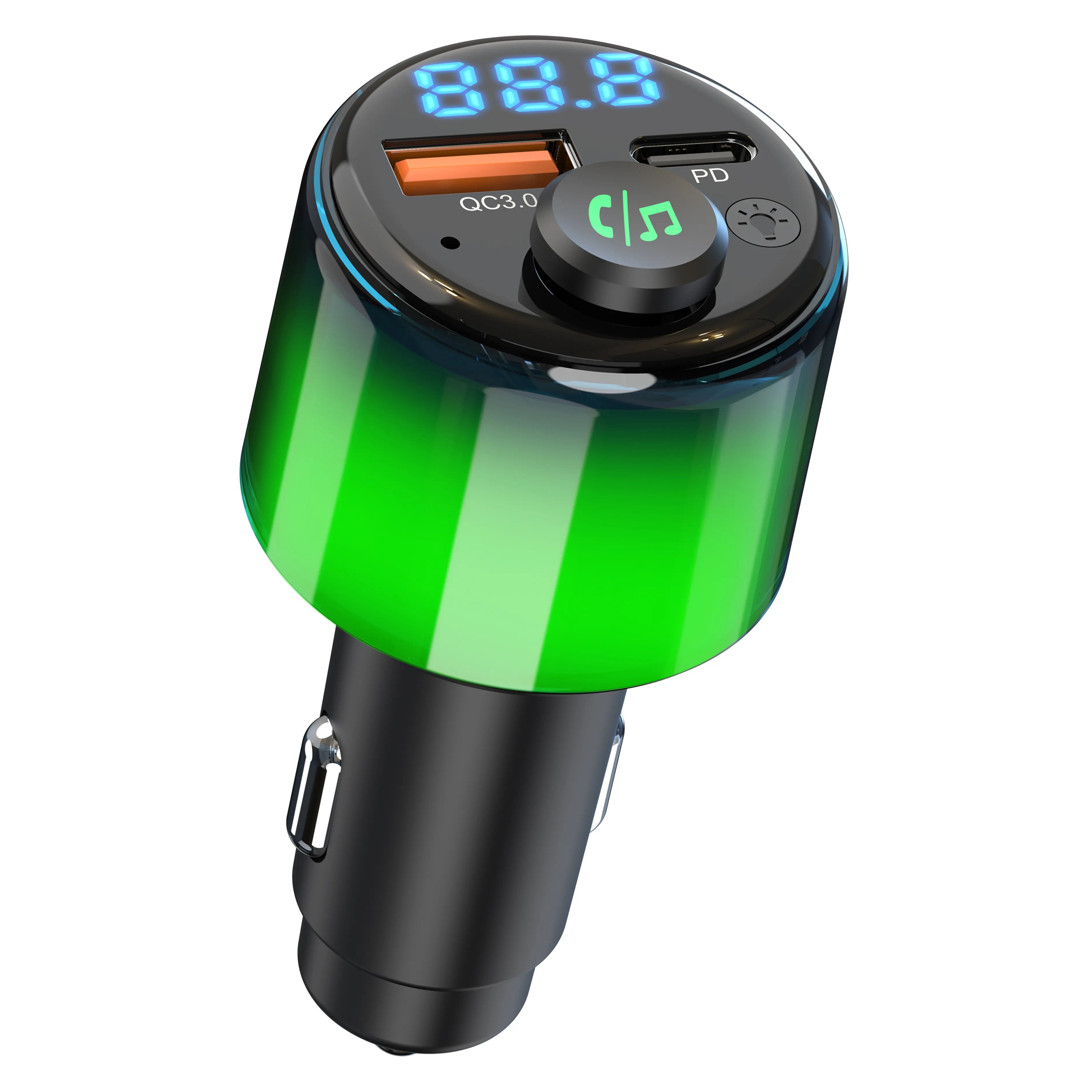 BC90 BT FM Transmitter Adapter Ambient Light Car Cigarette Lighter QC3.0 PD Charger Bluetooth Car Kit Accessory
