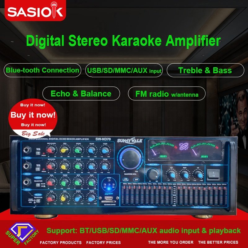 20-band EQ SW-ND70 700W Mic Echo/delay/balance BT/USB/SD/MMC/AUX/FM Stereo Blue-tooth Karaoke Amplifier Speaker Professional LED
