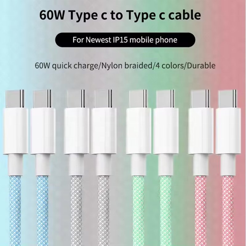 2024 New Products Chargers Adapters Charging Cables Type C Nylon Braided Cable USBC Cable Fast Charging For Electronics Products