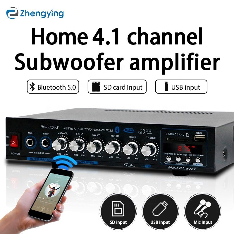 PA-600A-S 1000W Home Car Power Amplifiers 4.1 Channel BT Surround Sound FM USB Remote Control Mini HIFI Digital