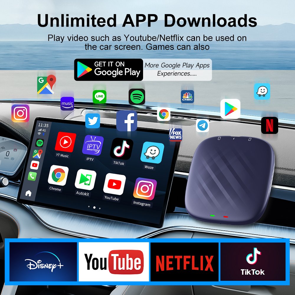 Portable Custom Carlink Tbox Plus 4G 64Gb Wireless Car Stereos Auto Ai Box Adapter Carlinkit Carplay Android 13 Tv Box for Car