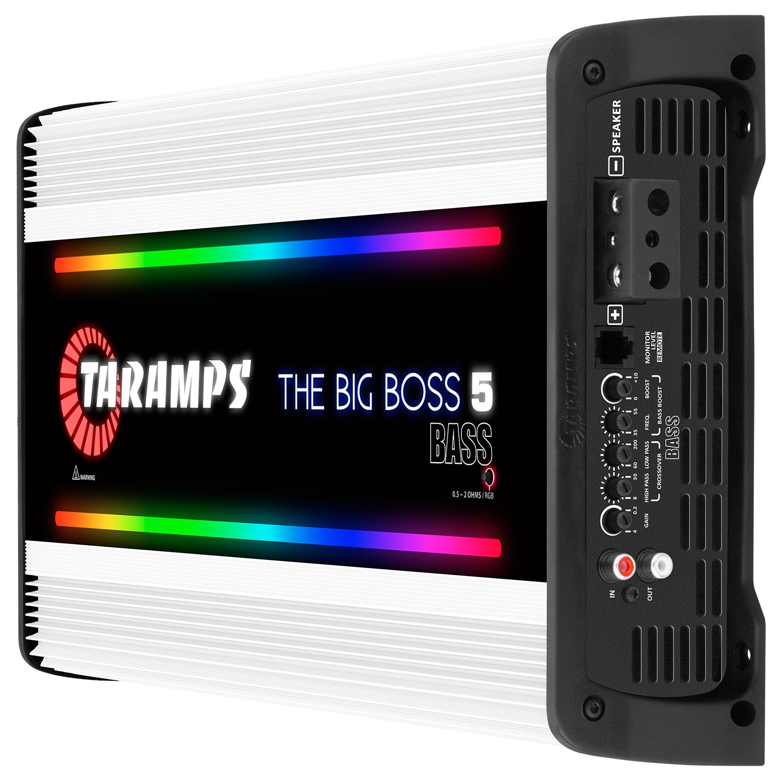 Taramps the Big Boss 5 Bass White Color Amplifier 0.5 to 2 Ohm 5000 Watts RMS 108 RGB Effects Multi Impedance Smart 5k Car Audio