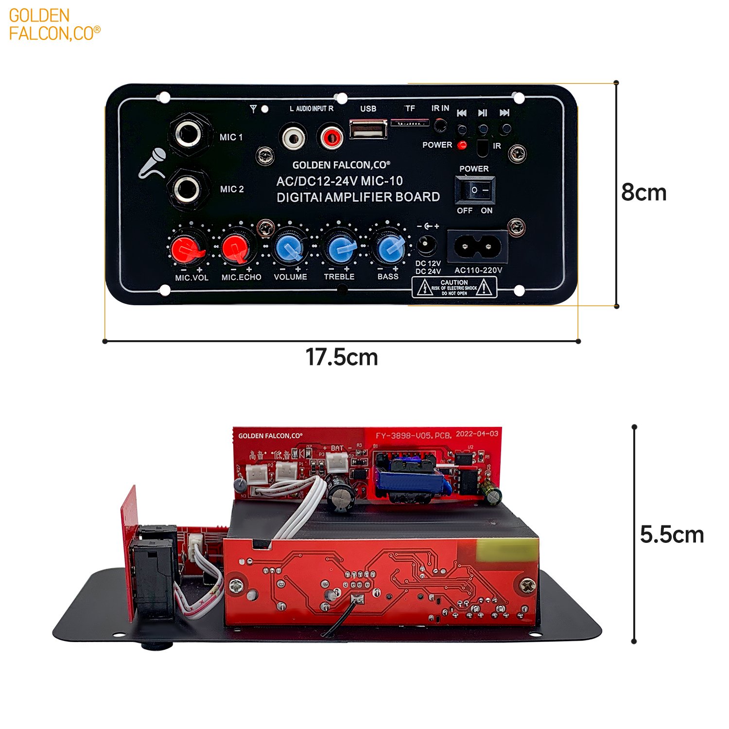 Digital Amplifier Board with Microphone AC110-220V DC 12V 24V Car Power Amplifier BT Remote Control