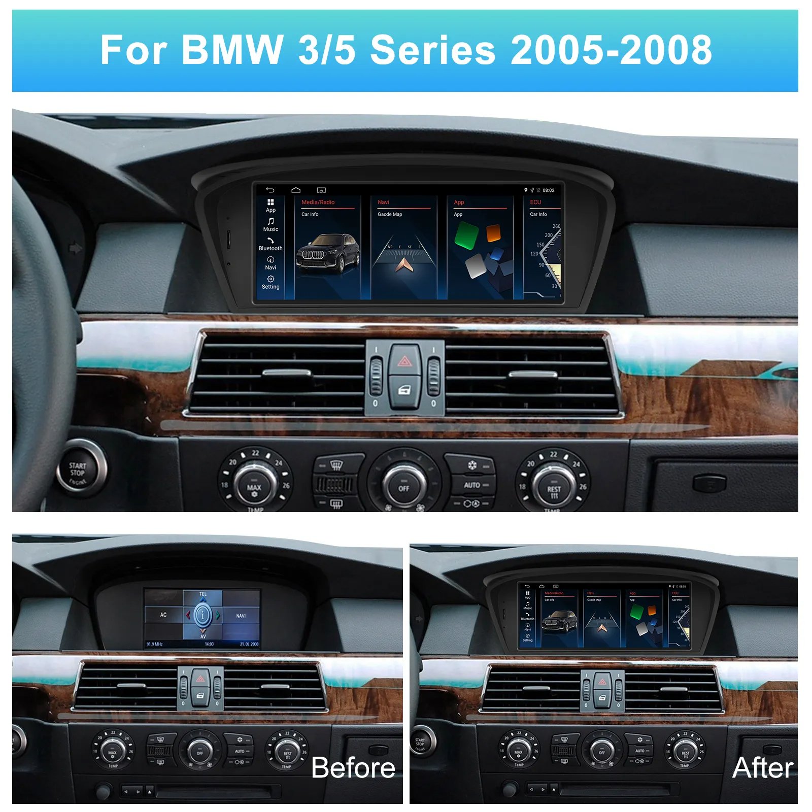 Wholesale 8.8'' Car Radio Frame Carplay Android Auto with BT WIFI GPS FM for BMW 3/5 Series E60 2005-2008