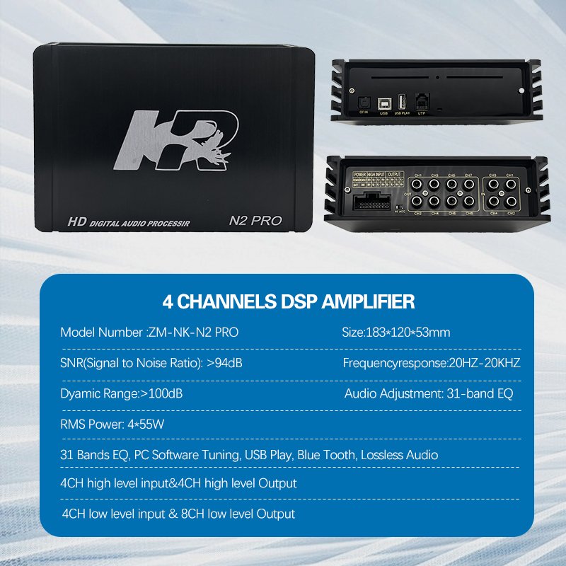 Professional 31 EQ Computer Tuning Car 4 Channels DSP Amplifier 4*80W Korean Car Amplifier