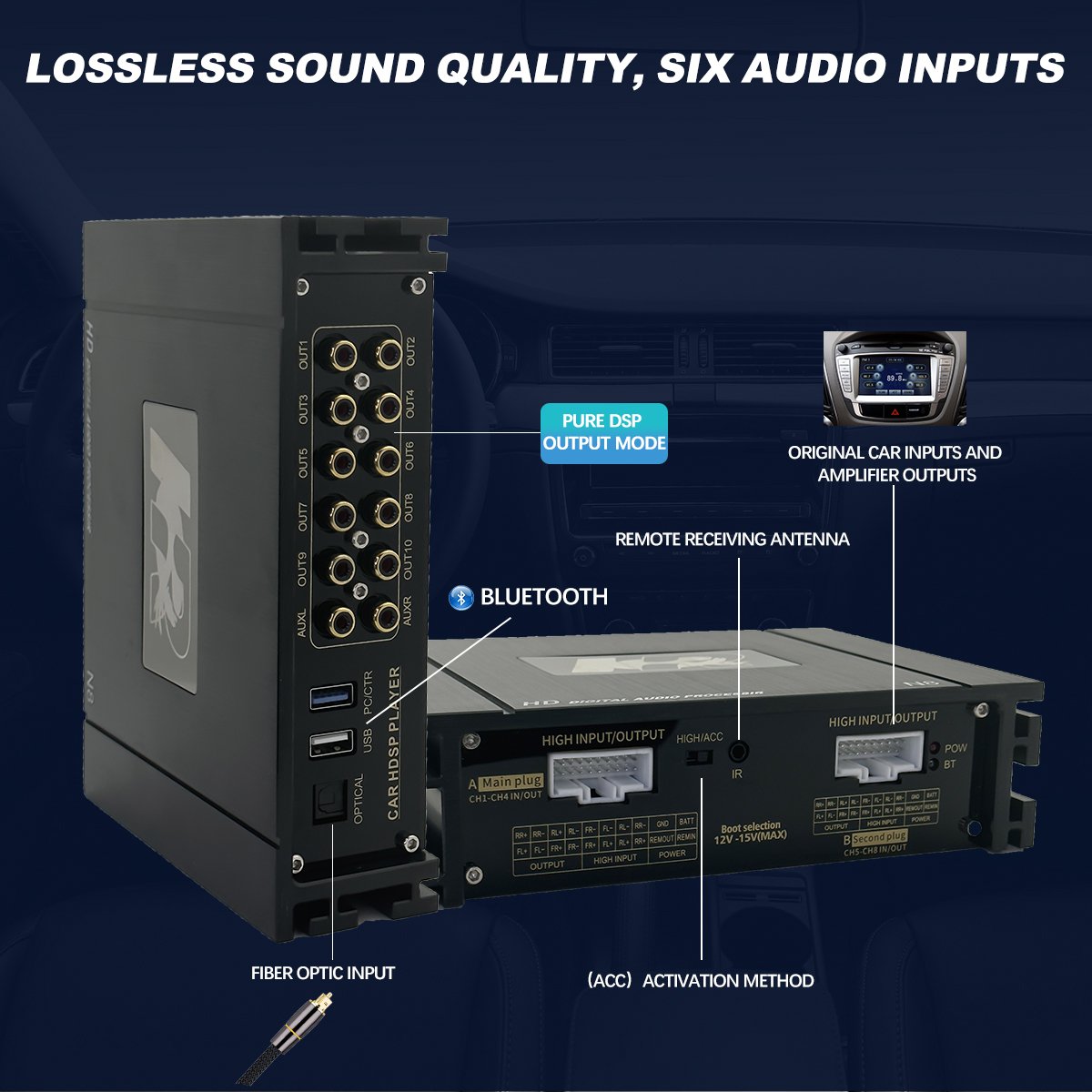 Car 8 Channel Dsp Oem Customization Sound Speakers Aluminum Housing Dsp Amplifier Speaker Audio for Car