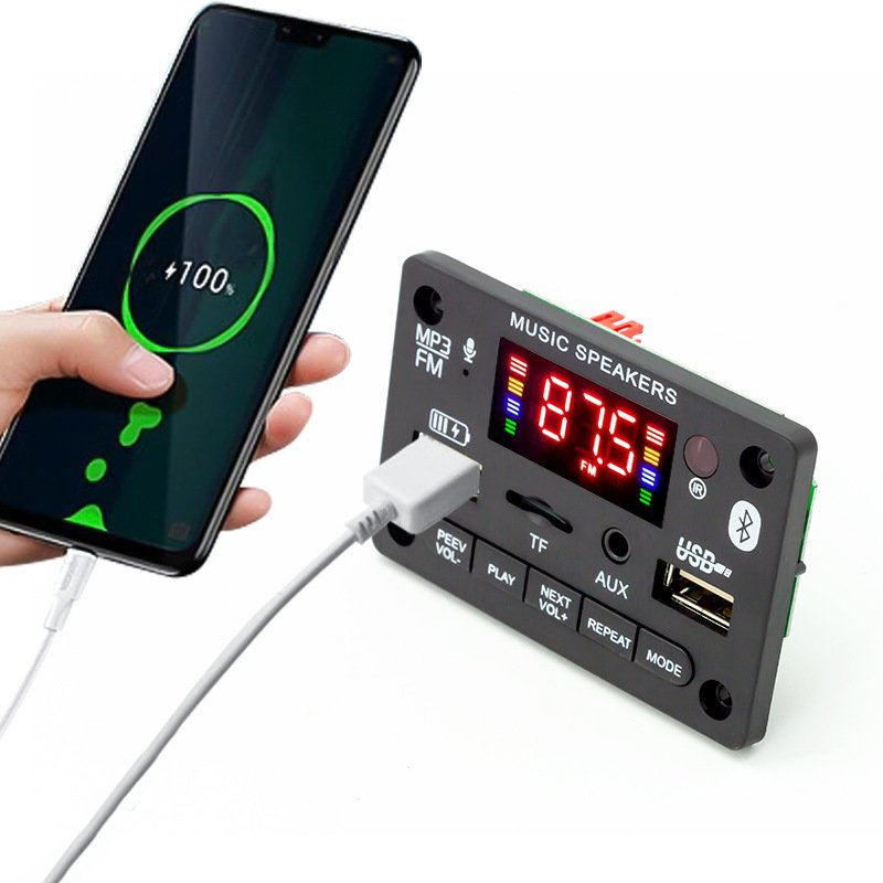 Blue. Tooth 5.0 80W Amplifier MP3 Decoder Board Wireless Car Music Player Charging Handsfree USB TF AUX FM Radio for Speaker