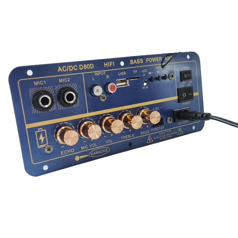 BT 5.0 Audio Amplifier Board with Dual Microphone Subwoofer Module 1CH HIFI Stereo Power AMP Mini Style Car DC12V 24V