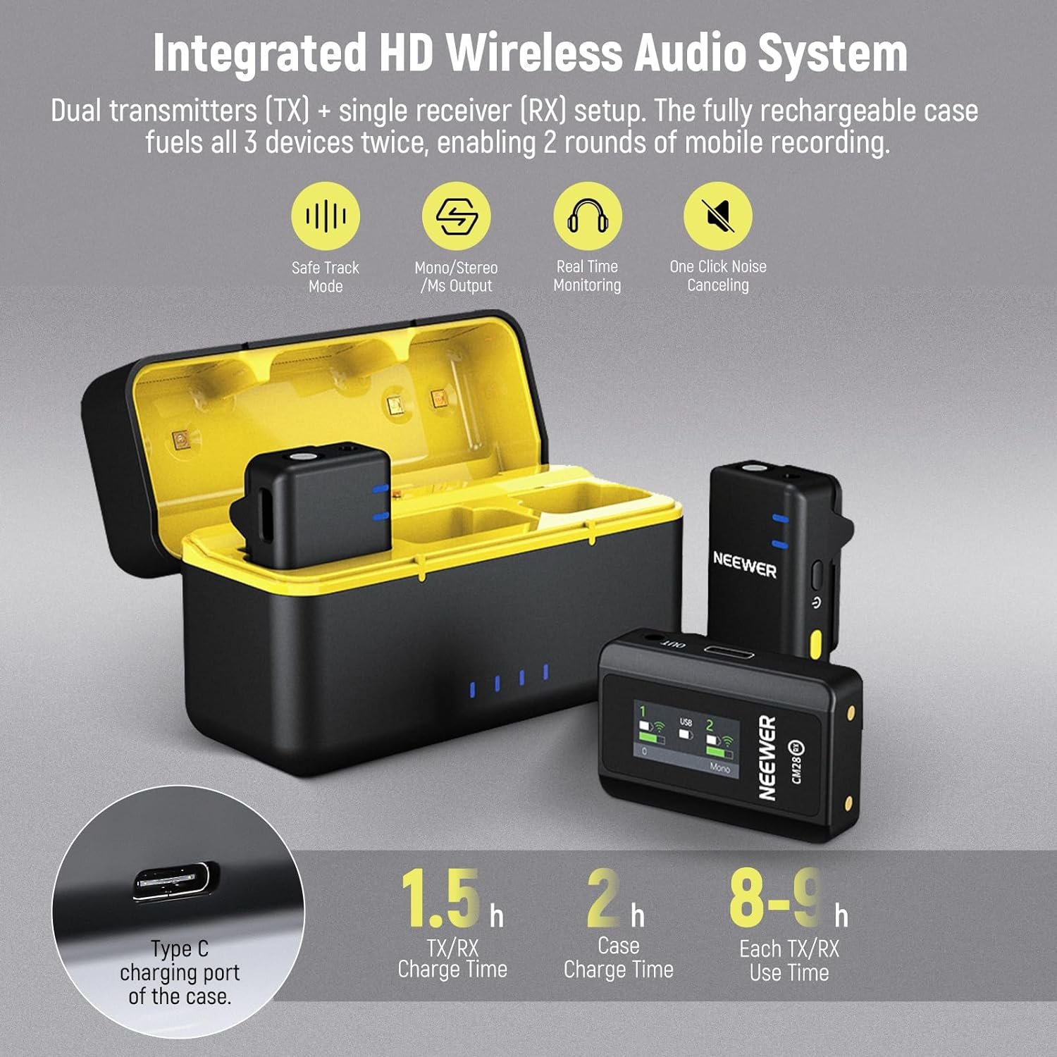 Neewer CM28 Wireless Lavalier Microphone System with Charging Case Lavalier Lapel Mic