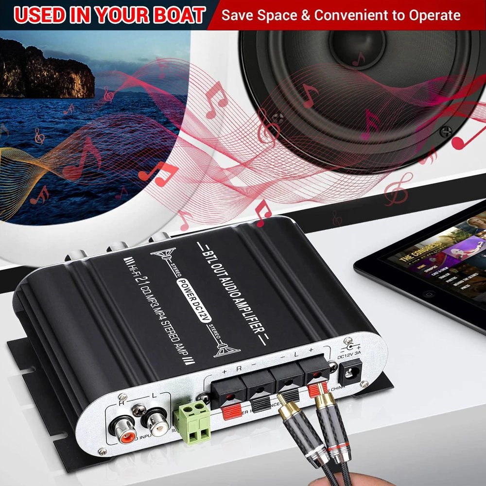 ST-838 HiFi 2.1 Channel Power Amplifier Stereo Bass Sound Amp RMS 20Wx2+40W Class D Mini Media Player MP3 Car Black Home Amp